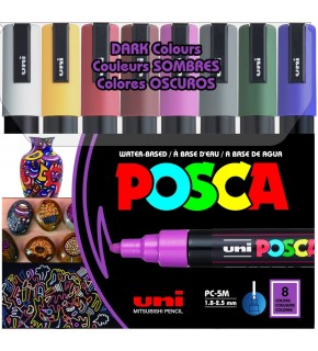 Uni-Ball Posca 1.8-2.5 Su Bazlı Poster Markörü Koyu Renk 8 Li PC-5M/8C