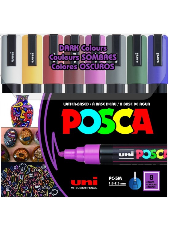Uni-Ball Posca 1.8-2.5 Su Bazlı Poster Markörü Koyu Renk 8 Li PC-5M/8C