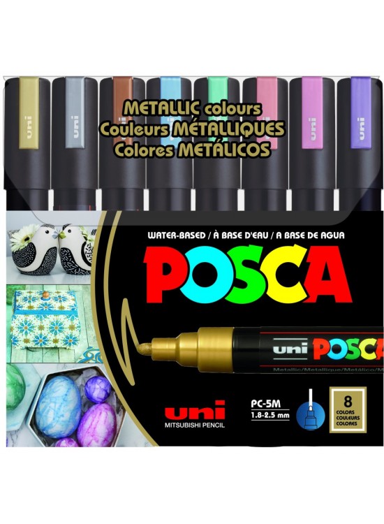 Uni-Ball Posca 1.8-2.5 Su Bazlı Poster Markörü Metalik 8 Li PC-5M/8C