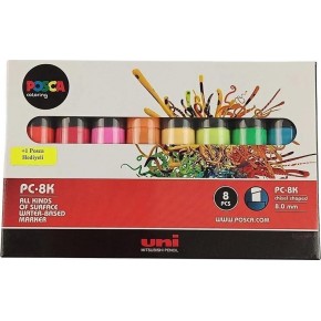 Uni-Ball Posca 8.0 Su Bazlı Poster Markörü Ana Renkler 7+1 PC-8K 8P