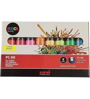 Uni-Ball Posca 8.0 Su Bazlı Poster Markörü Ana Renkler 7+1 PC-8K 8P