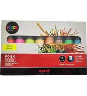 Uni-Ball Posca 8.0 Su Bazlı Poster Markörü Floresan Renk 7+1