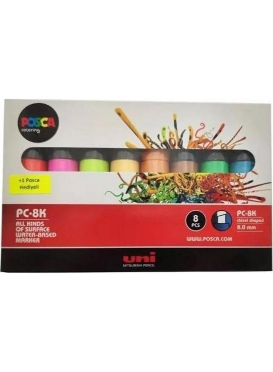 Uni-Ball Posca 8.0 Su Bazlı Poster Markörü Floresan Renk 7+1