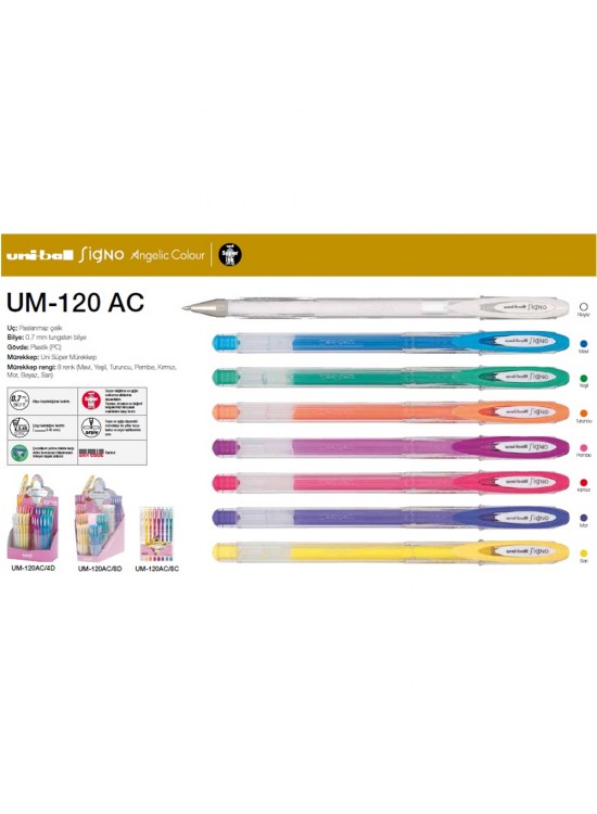 Uni-Ball Roller Kalem Signo Angelic Colour Jel Bilye Uç 0.7 mm UM-120AC/4D Set (1 Adet)