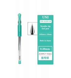 Uni-Ball Roller Kalem Signo Needle 0.38 İğne Uçlu jel Kalem Zümrüt Yeşili UM-151ND (1 Adet)