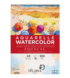 Van Dyck Sulu Boya Blok Aquacal İnce Dokulu Cldpres A3 Üstten Spiralli 15 YP
