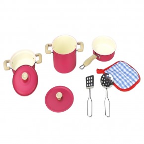 Vardem 8 Parca Pembe Emaye Tencere Tava Set