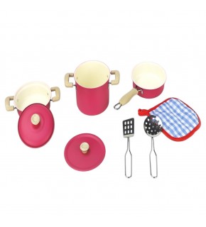 Vardem 8 Parca Pembe Emaye Tencere Tava Set