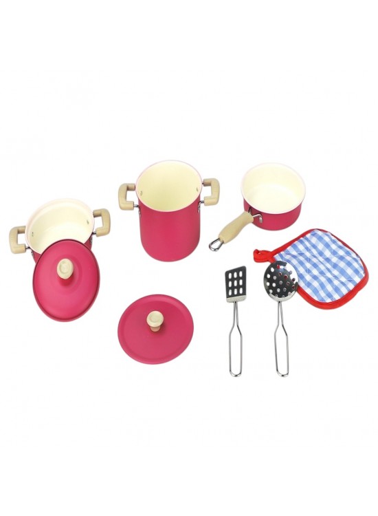 Vardem 8 Parca Pembe Emaye Tencere Tava Set