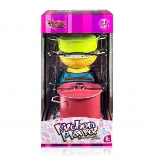 Vardem Oyuncak 7 Parça Raflı Renkli Emaye Tencere Tava Seti VRD-ATF-683G-5