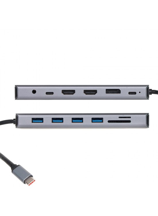 Vcom CU4706 Type-C To HDMI-2+DP+USB3.0-3+TYPE C+USB2.0+RJ45+SD2.0+TF2.0+PD+DC 3.5mm 13 in 1 Çevirici