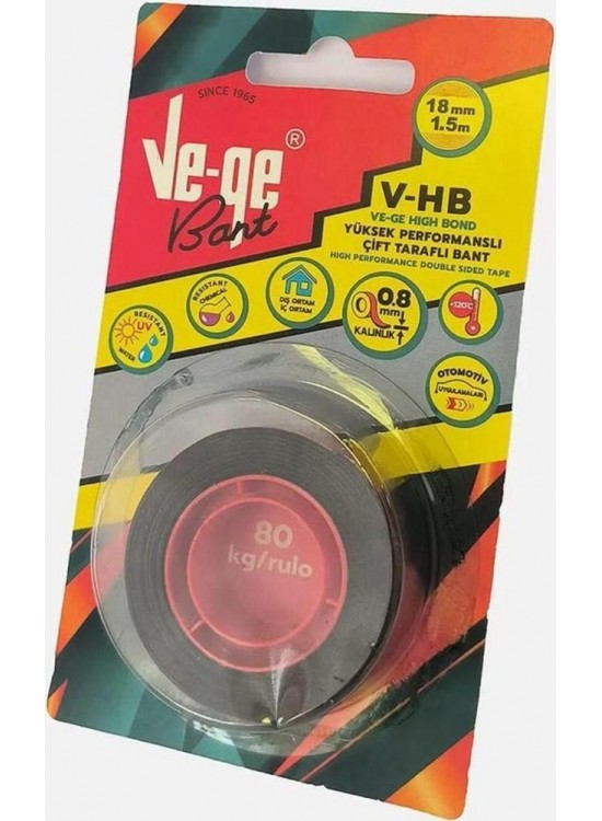 Vege Bant Çift Taraflı V-HB 1 Inc 0.8 MM 18mmx1.5m Siyah Vege Bant Çift Taraflı V-HB 1 Inc 0.8 MM 18mmx1.5m Siyah