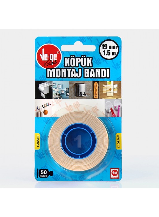 Vege Çift Taraflı Köpük Bant 19 MM x 1,5 Mt (1) Vege Çift Taraflı Köpük Bant 19 MM x 1,5 Mt (1)