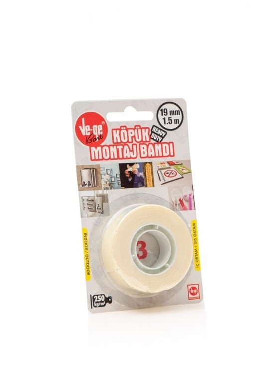 Vege Çift Taraflı Köpük Bant 19 MM x 1,5 Mt (3)