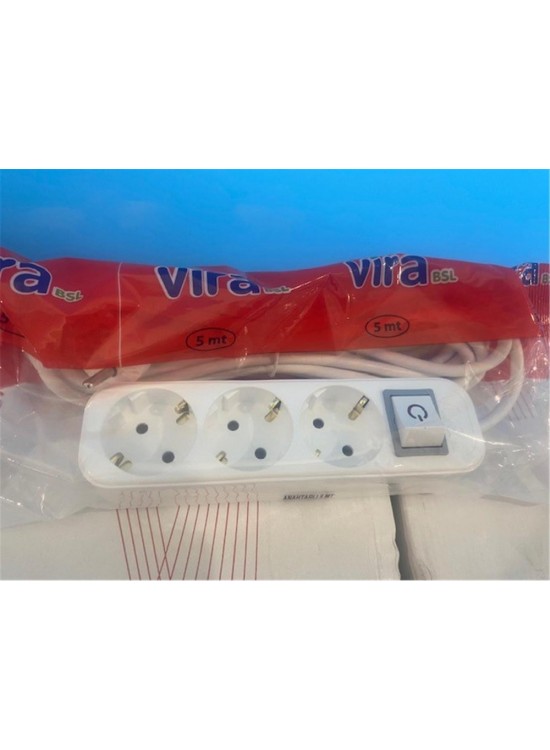 Vira 3lü 5mt Anahtarlı Topraklı Priz