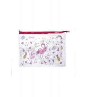 Vuki Fermuarlı Şeffaf Dosya Sulu A4 Flamıngo VK-0073-03