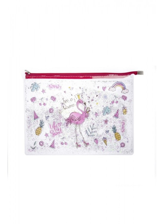 Vuki Fermuarlı Şeffaf Dosya Sulu A4 Flamıngo VK-0073-03