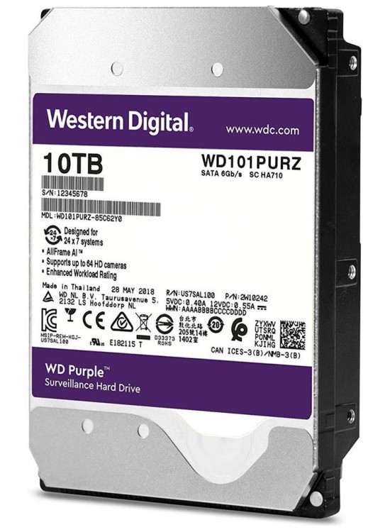 Wd 10TB Purple 7200RPM 256mb 7-24 3.5" WD101PURZ PC&DVR Harddisk (İthalat)