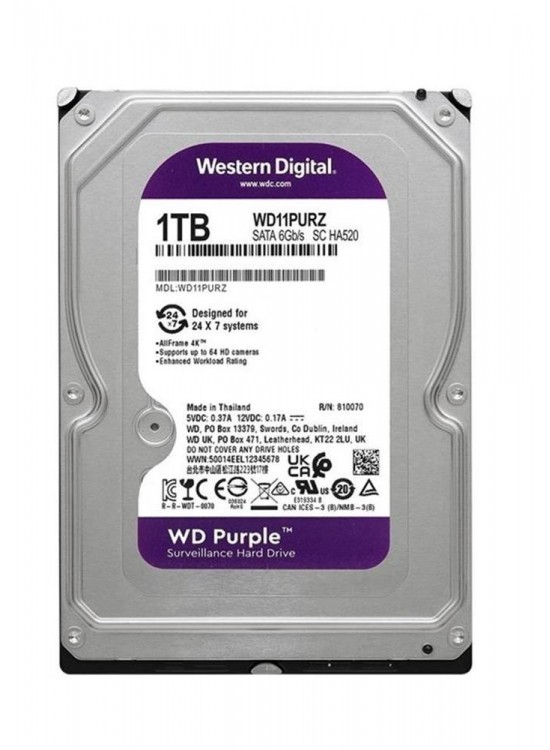 Wd 1Tb WD11PURZ 3.5 Purple Sata3 5400RPM 64MB 7-24 Guvenlık Harddisk (3 Yıl Resmı Dıst Garantılı) Wd 1Tb WD11PURZ 3.5 Purple Sata3 5400RPM 64MB 7-24 Guvenlık Harddisk (3 Yıl Resmı Dıst Garantılı)