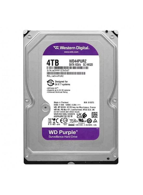 Wd 4Tb 3.5 Purple WD44PURZ Sata3 5400RPM 128MB 7-24 Guvenlık Harddisk (Resmi Distribitör Ürünü)