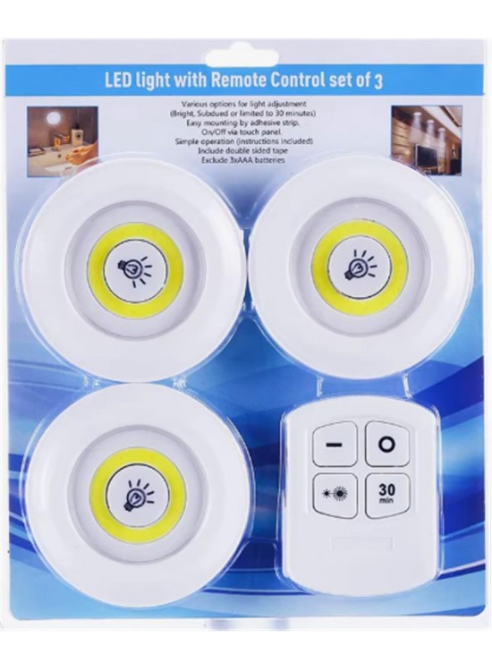 Yakut 3 Adet Kumandalı Yapıştırmalı Led Aydınlatma 3AAA Pilli