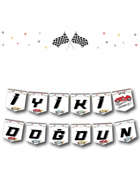 Yarış Arabaları Temalı İyiki Doğdun Banner